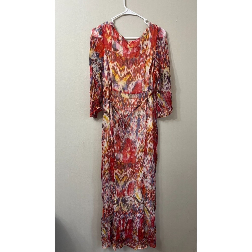 Lucky Brand Womens Colorful Bohemian Maxi Dress Large Flowy Long Sleeve V-Neck - Picture 6 of 8